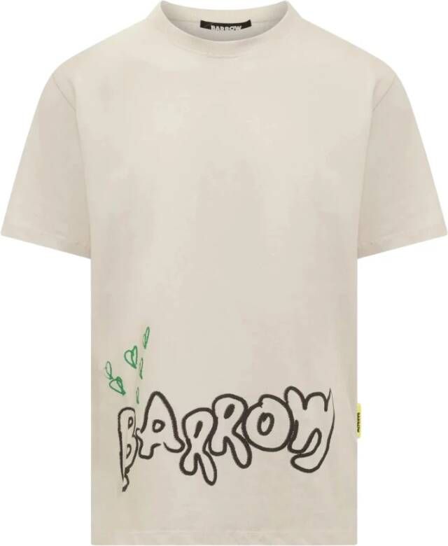 Barrow Heren Logo Print Beige T-Shirt Beige Heren