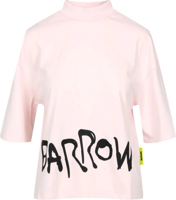 Barrow Katoenen Crew Neck Dames T-Shirt met Berenprint Roze Dames