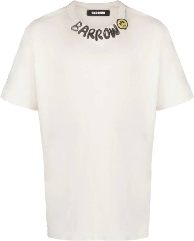 Barrow Witte Ribgebreide Crewneck T-shirt met Logo Print White Heren