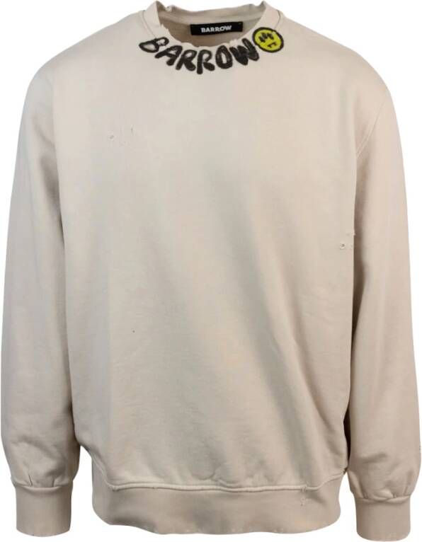 Barrow Witte Sweaters met Geribbelde Crew Neck en Contrasterende Logo Print White Heren