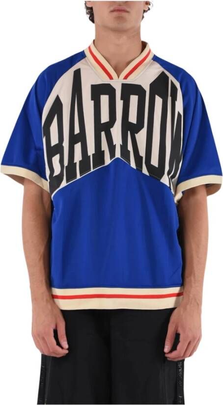 Barrow Relaxed Fit V-Hals T-Shirt met Logo Print Blauw Heren