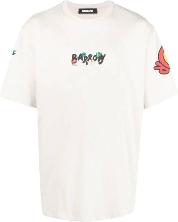 Barrow Unisex T-shirt met Ribboord Hals en Reflecterend Logo Beige Heren
