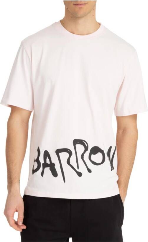 Barrow Logo Print Crewneck T-Shirt Roze Heren