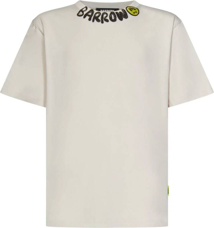 Barrow Witte Ribgebreide Crewneck T-shirt met Logo Print Wit Heren