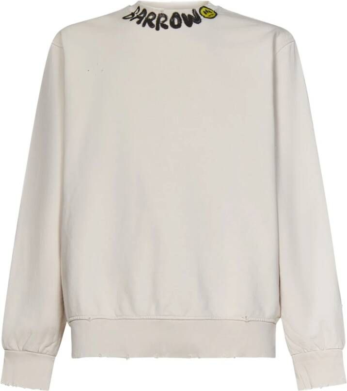Barrow Witte Sweaters met Geribbelde Crew Neck en Contrasterende Logo Print White Heren
