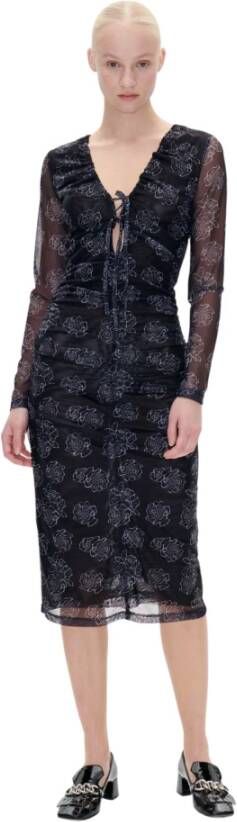 BAUM UND PFERDGARTEN Stretchy Midi Jurk met Ruches en Diepe V-Hals Zwart Dames