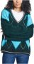 Bellerose Geruite V-hals Trui Groen Dames - Thumbnail 1
