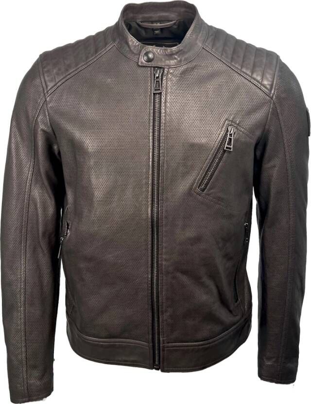Belstaff Donkergrijze Leren Bikerjas Grijs Heren