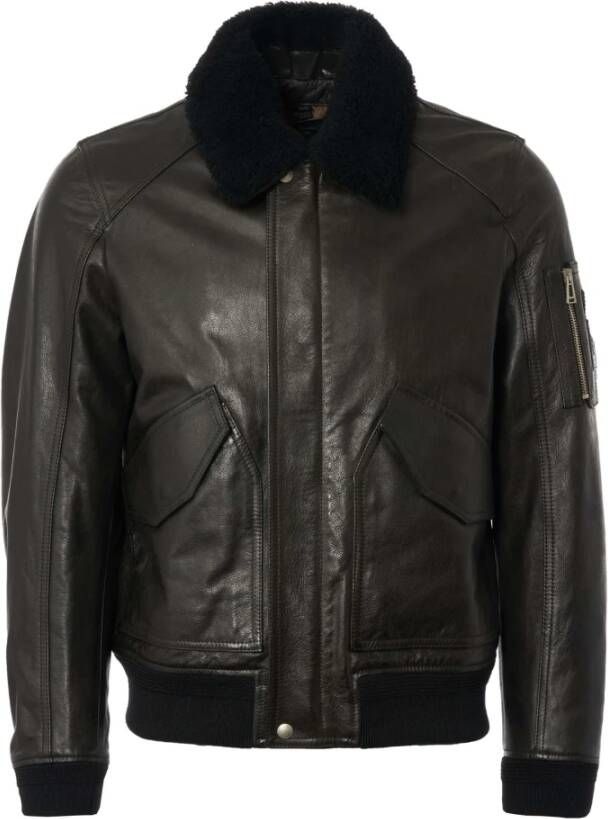 Belstaff Klassieke Zwart Bruin Leren Bomberjack Zwart Heren