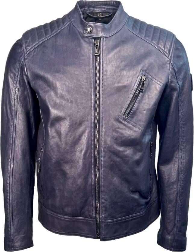 Belstaff Leren Jas V Racer Stijl Blauw Heren