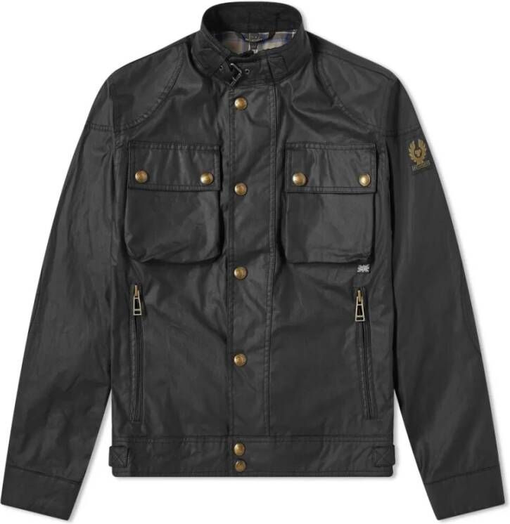 Belstaff Leren jas met riemlussen en opgestikte zakken Black Heren