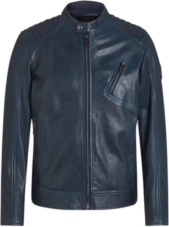 Belstaff Ultieme Biker Stijl Leren Jas Blauw Heren