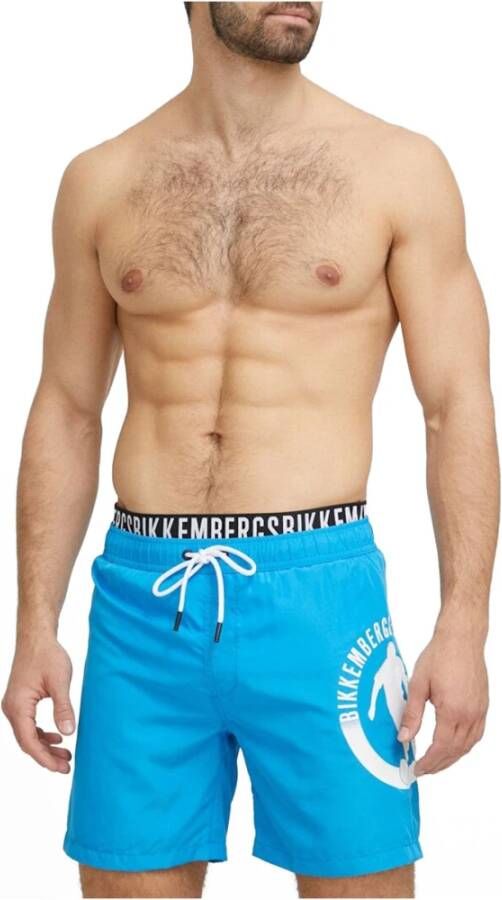 Bikkembergs Heren Blauwe Zwemshort met Elastische Taille en Merkprint Blue Heren