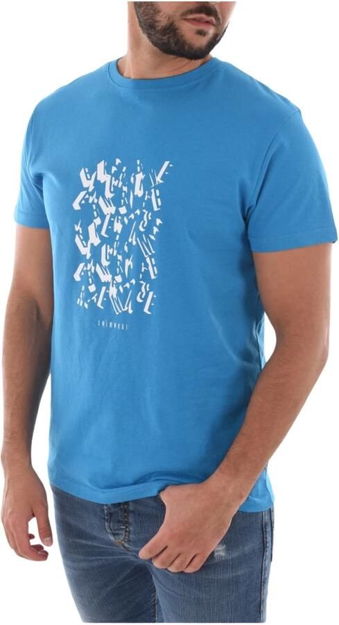 Bikkembergs Gedrukt Katoenen T-shirt Blauw Ronde Hals Korte Mouw Blue Heren