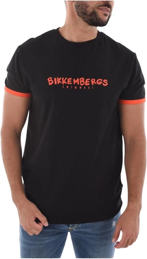 Bikkembergs Stretch Katoen Logo Print T-Shirt Black Heren