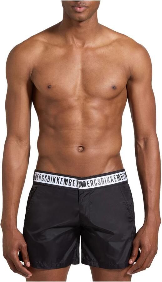 Bikkembergs Zwarte Strandkleding met Gebogen Logo Black Heren