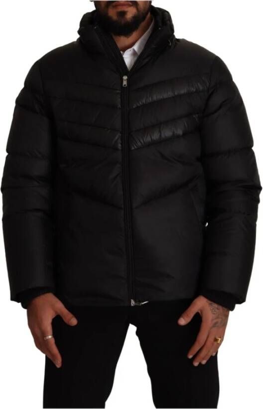 Bikkembergs Black Polyester Long Sleeves Puffer Coat Jacket Zwart Heren