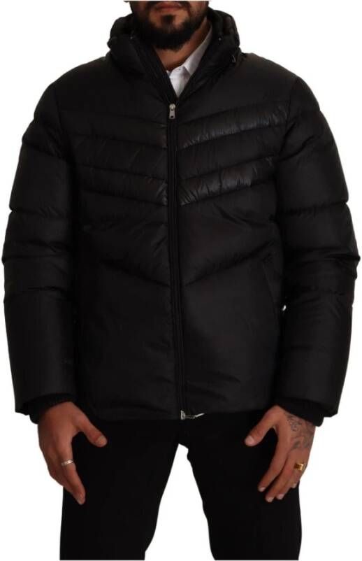 Bikkembergs Black Polyester Long Sleeves Puffer Coat Jacket Zwart Heren
