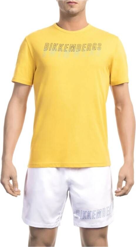 Bikkembergs Heren Logo Front Print T-Shirt Yellow Heren