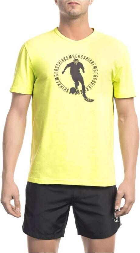 Bikkembergs Gele Katoenen T-shirt met Voorkant Print Yellow Heren