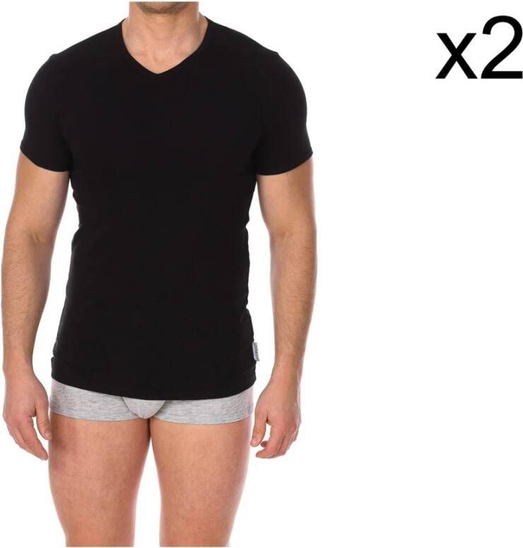 Bikkembergs Zwarte Slim Fit V-Hals T-Shirts Black Heren