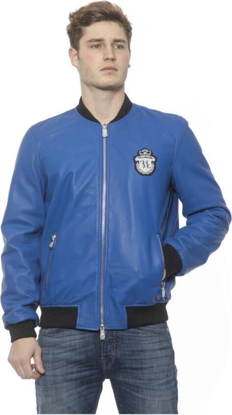 Billionaire Blauwe Leren Bomberjack met Ritssluiting Blue Heren