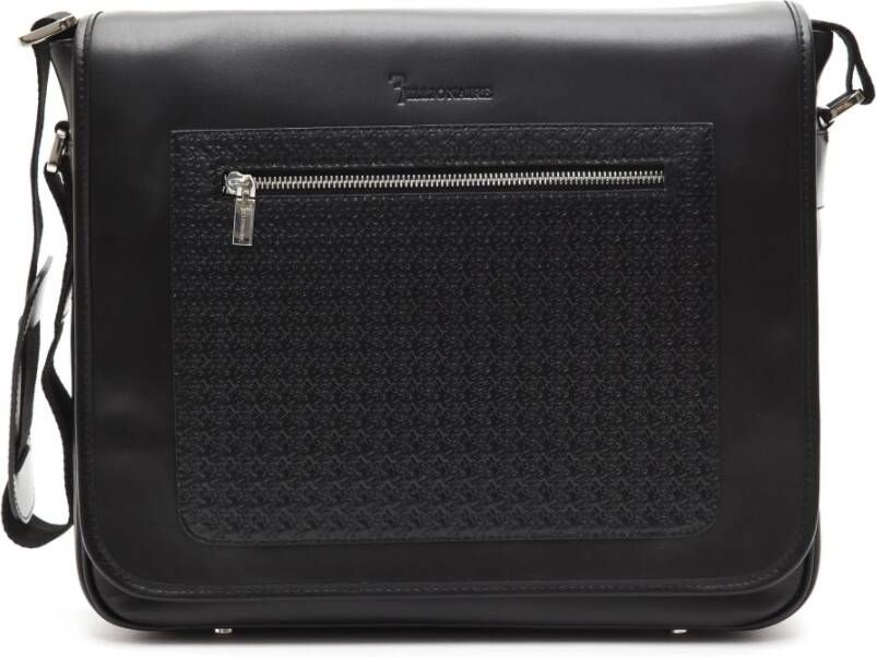 Billionaire Black Leather Messenger Bag Zwart Unisex