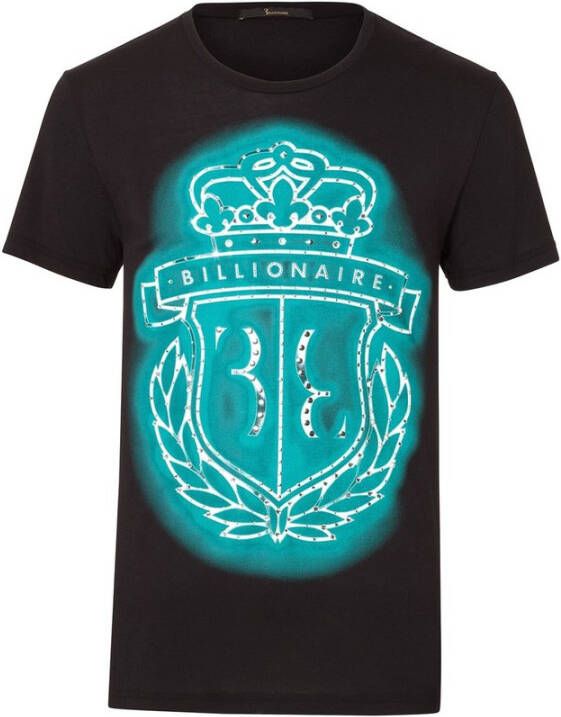 Billionaire Zwart Logo Print Katoenen T-Shirt Black Heren