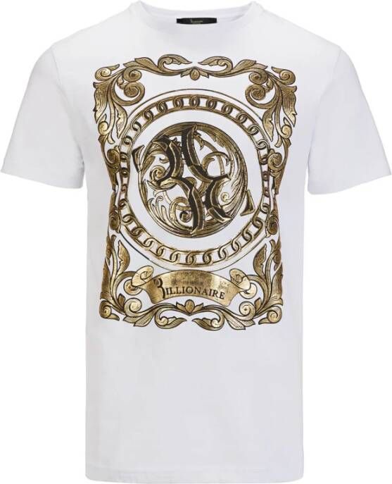 Billionaire Zwart Logo Print Katoenen T-Shirt White Heren