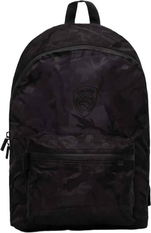 Blauer Zwarte Polyester Rugzak met Meerdere Compartimenten Black Heren