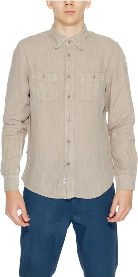 Blauer Linnen Overhemd Lange Mouw Lente Zomer Collectie Beige Heren - Foto 4