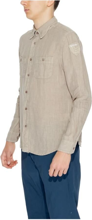 Blauer Linnen Overhemd Lange Mouw Lente Zomer Collectie Beige Heren - Foto 3