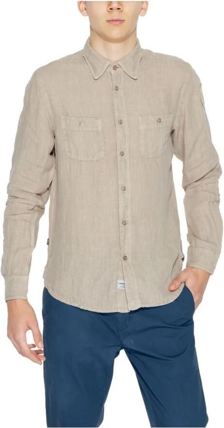 Blauer Linnen Overhemd Lange Mouw Lente Zomer Collectie Beige Heren