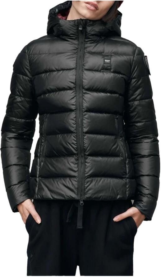 Blauer Gewatteerd donsjack met horizontale strepen Black Dames