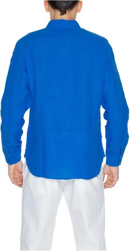 Blauer Linnen Overhemd Lange Mouwen Lente Zomer Collectie Blue Heren