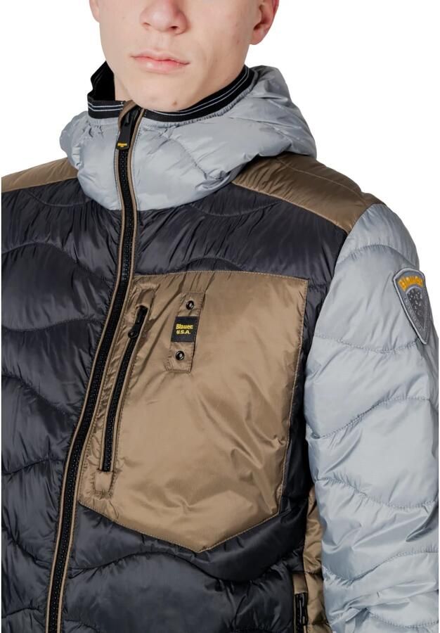 Blauer Zwarte Hoodie met Rits en Zakken Multicolor Heren