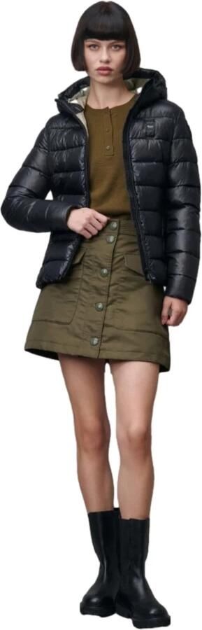 Blauer Zwarte Winterjas met Capuchon en Zakken Black Dames - Foto 6