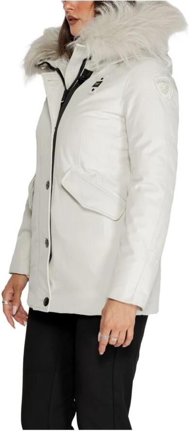 Blauer Witte Polyester Blend Dames Herfst Winter Jas White Dames