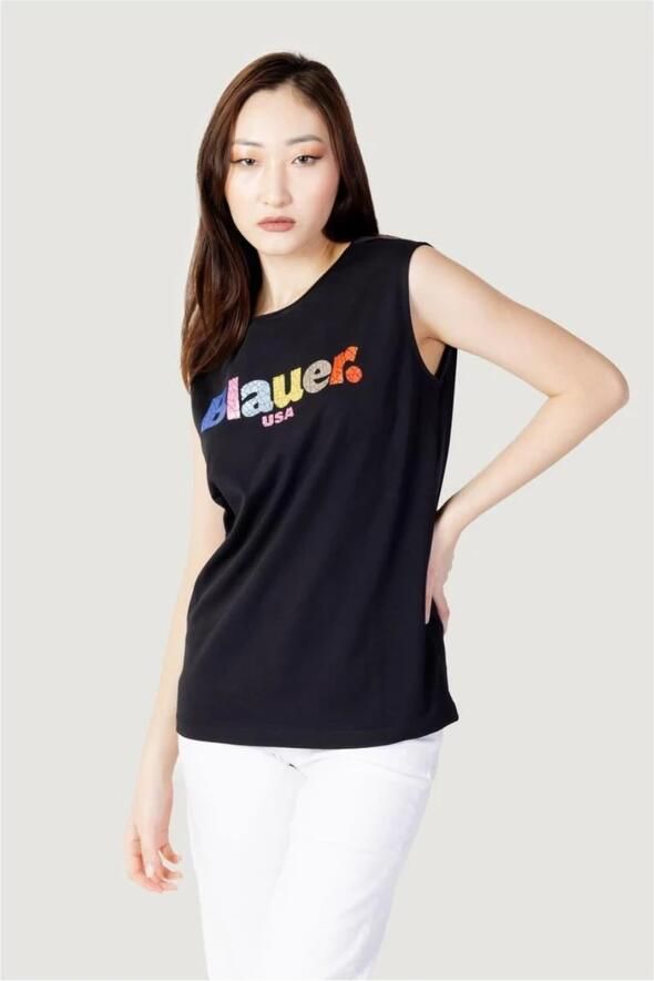 Blauer Zwarte Katoenen T-shirt Lente Zomer Collectie Black Dames