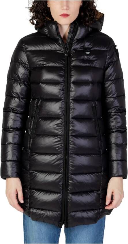 Blauer Lange Plumifero Parka met Licht Veren Vulling en Vaste Capuchon Black Dames
