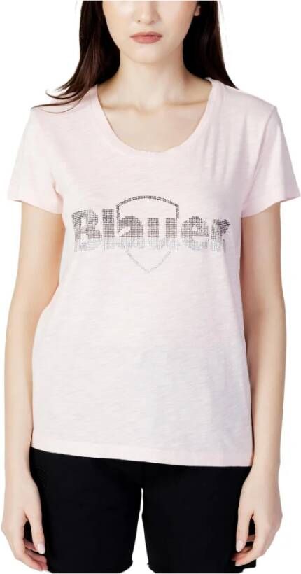 Blauer Roze Rhinestone Print T-shirt Pink Dames
