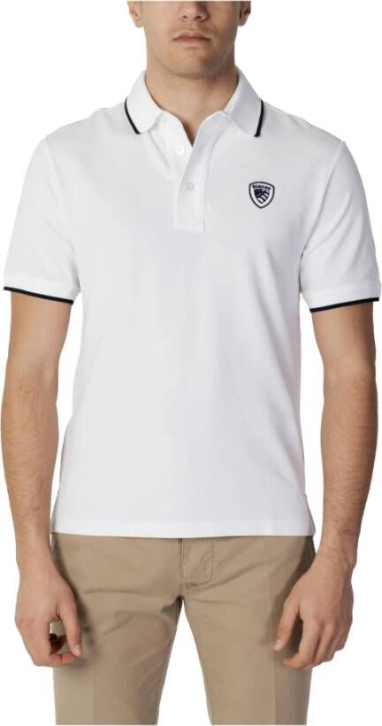 Blauer Tweekleurige Kraag Profiel Polo White Heren