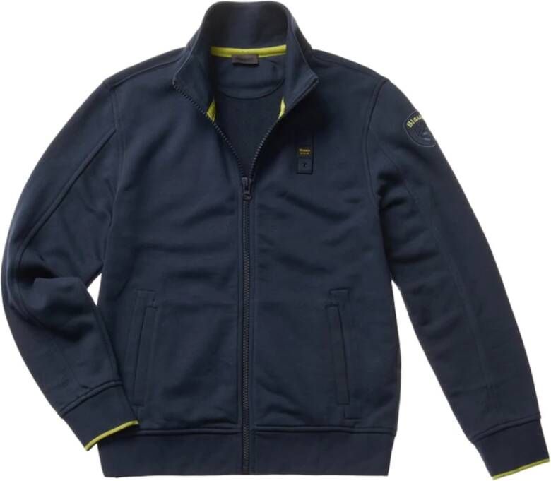 Blauer Blauwe Heren Zip-Up Trui met Hoge Kraag Blue Heren