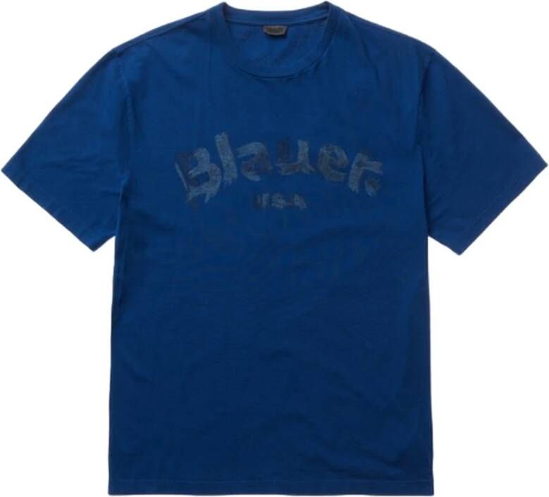Blauer Klassiek Katoenen T-Shirt voor Heren Blauw Heren