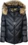 Blauer Geometrische Gewatteerde Nylon Jas met Afneembare Bontkraag Black Dames - Thumbnail 3