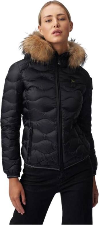 Blauer Lydia Wave-Quilted Down Jacket With Fur Hood Zwart Dames