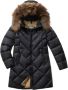 Blauer Geometrische Gewatteerde Nylon Jas met Afneembare Bontkraag Black Dames - Thumbnail 7