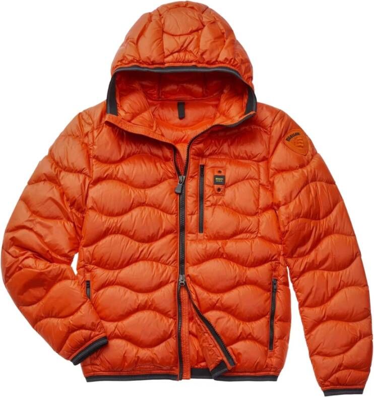 Blauer Lichtgewicht Nylon Puffer Jas Oranje Heren