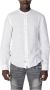 Blauer Witte Linnen Overhemd met Mandarin Kraag White Heren - Thumbnail 1