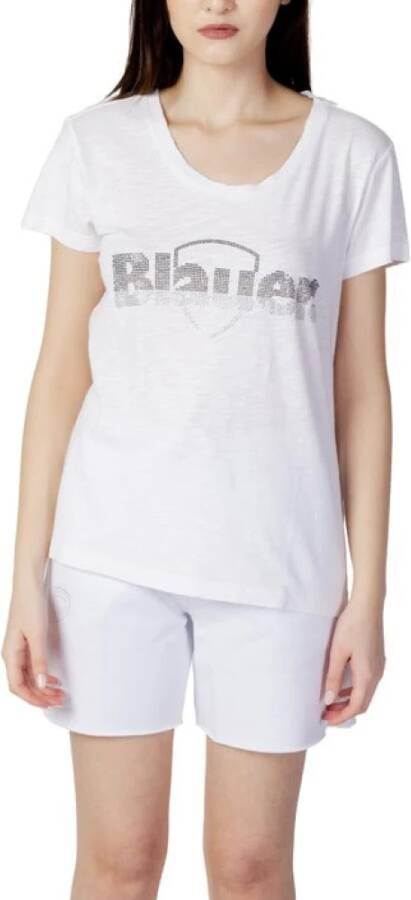 Blauer Stijlvolle Dames Katoenen T-Shirt met Trendy Print White Dames